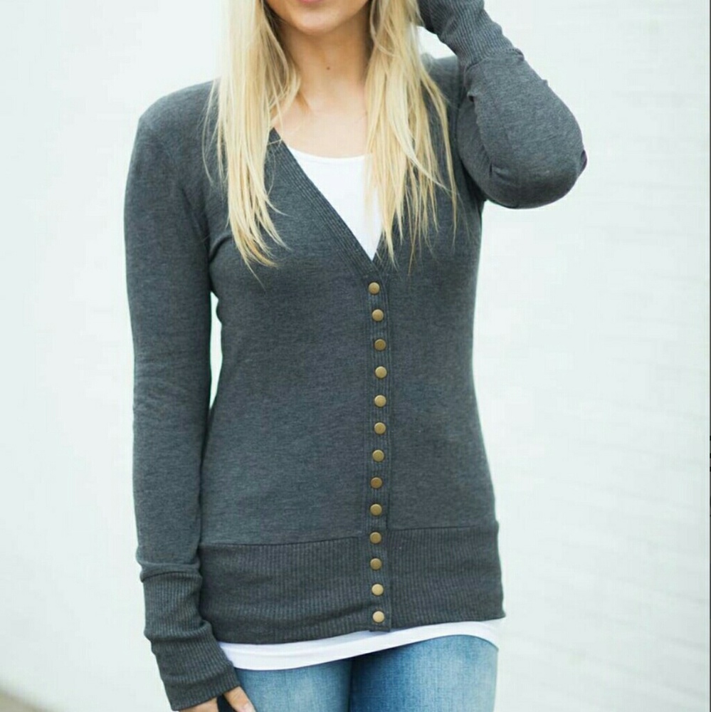 NIB! Charcoal gray snap-up cardigan size 2X